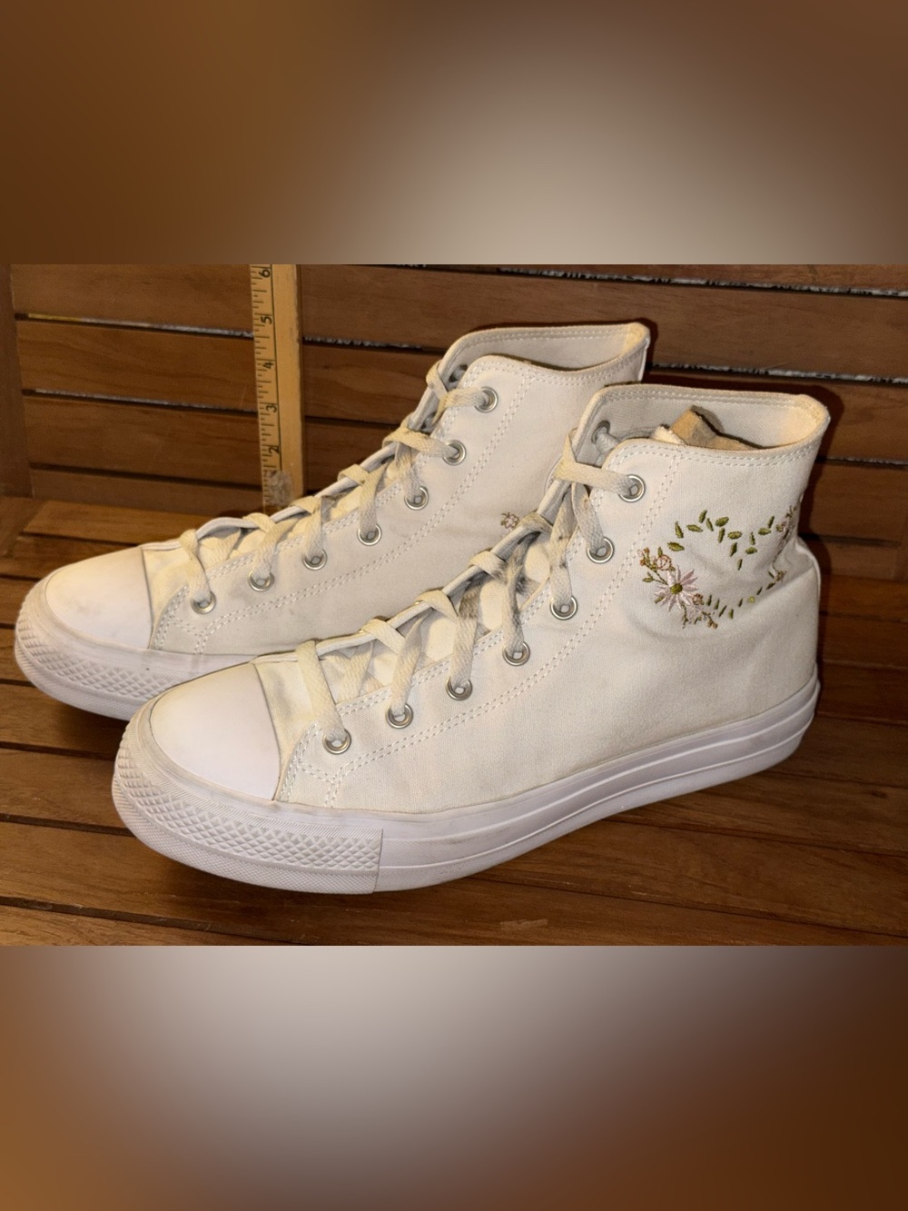 Converse Women's White High-Top Sneakers with Embroidered Floral Accent